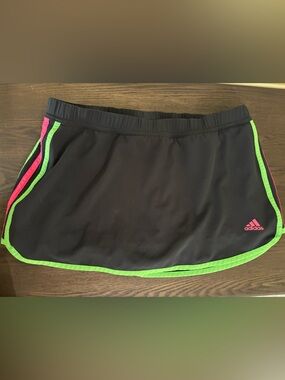 Adidas Climalite Running Skort Black Neon Green Pink Large 16" Waist Sport Skirt
